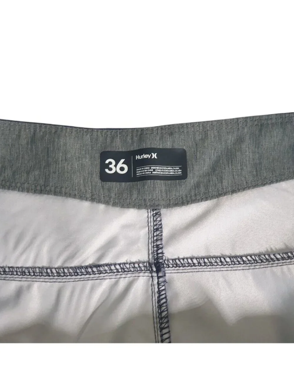 Hurley Mens Board Shorts Surf Swimwear Front Drawstring Pocket Striped Blue Grey